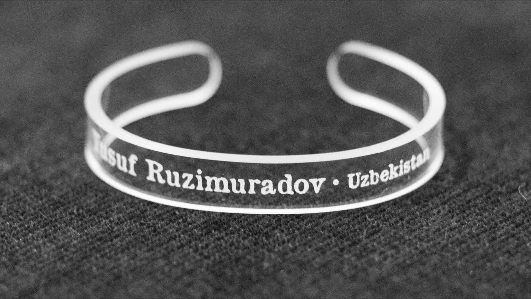 This handout photo provided by the Press Uncuffed Campaign shows a bracelet that University of Maryland journalism students are selling emblazoned with the names of journalists imprisoned around the world.