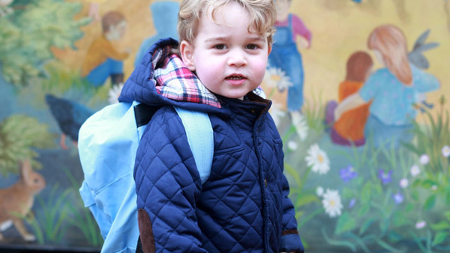 Jan. 6, 2016: In this handout photograph provided by Kensington Palace, taken by Kate, The Duchess of Cambridge, Britain's Prince George poses on his first day at the Westacre Montessori nursery school near Sandringham in Norfolk, England.