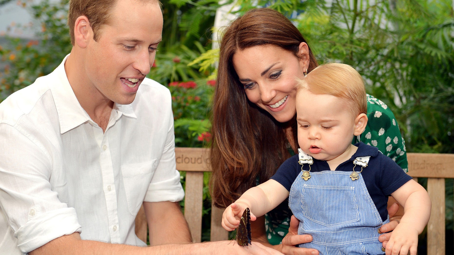 July 2, 2014: This photo released to mark Prince George';s first birthday, shows Britain's Prince William and Kate Duchess of Cambridge and the Prince during a visit to the Sensational Butterflies exhibition at the Natural History Museum, London.