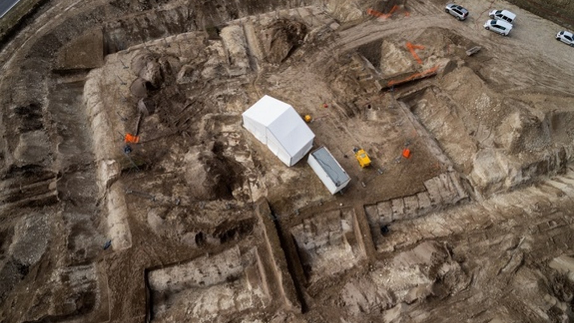 This aerial view shows the funerary complex where archaeologists discovered a Celtic prince's tomb dating to the fifth century B.C.