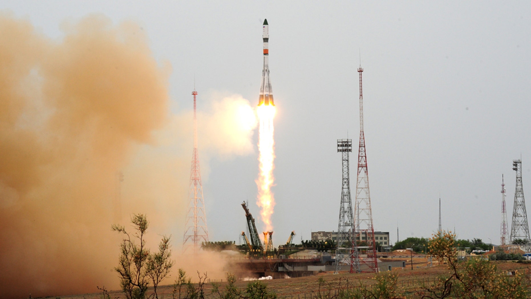 A Russian-built Soyuz rocket launches the uncrewed Progress 67 cargo ship into orbit from Baikonur Cosmodrome, Kazakhstan on June 14, 2017.