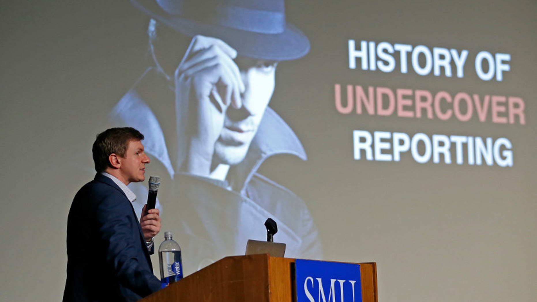James O'Keefe, of Project Veritas, speaks at Southern Methodist University in Dallas, Nov. 29, 2017.