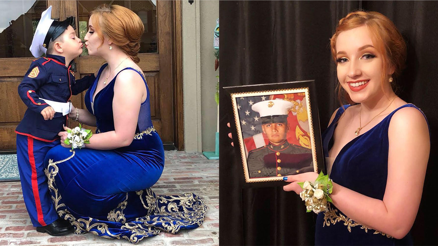 18-year-old Skylar Fontaine's Marine boyfriend couldn't make it to the prom, so his little brother stepped in.