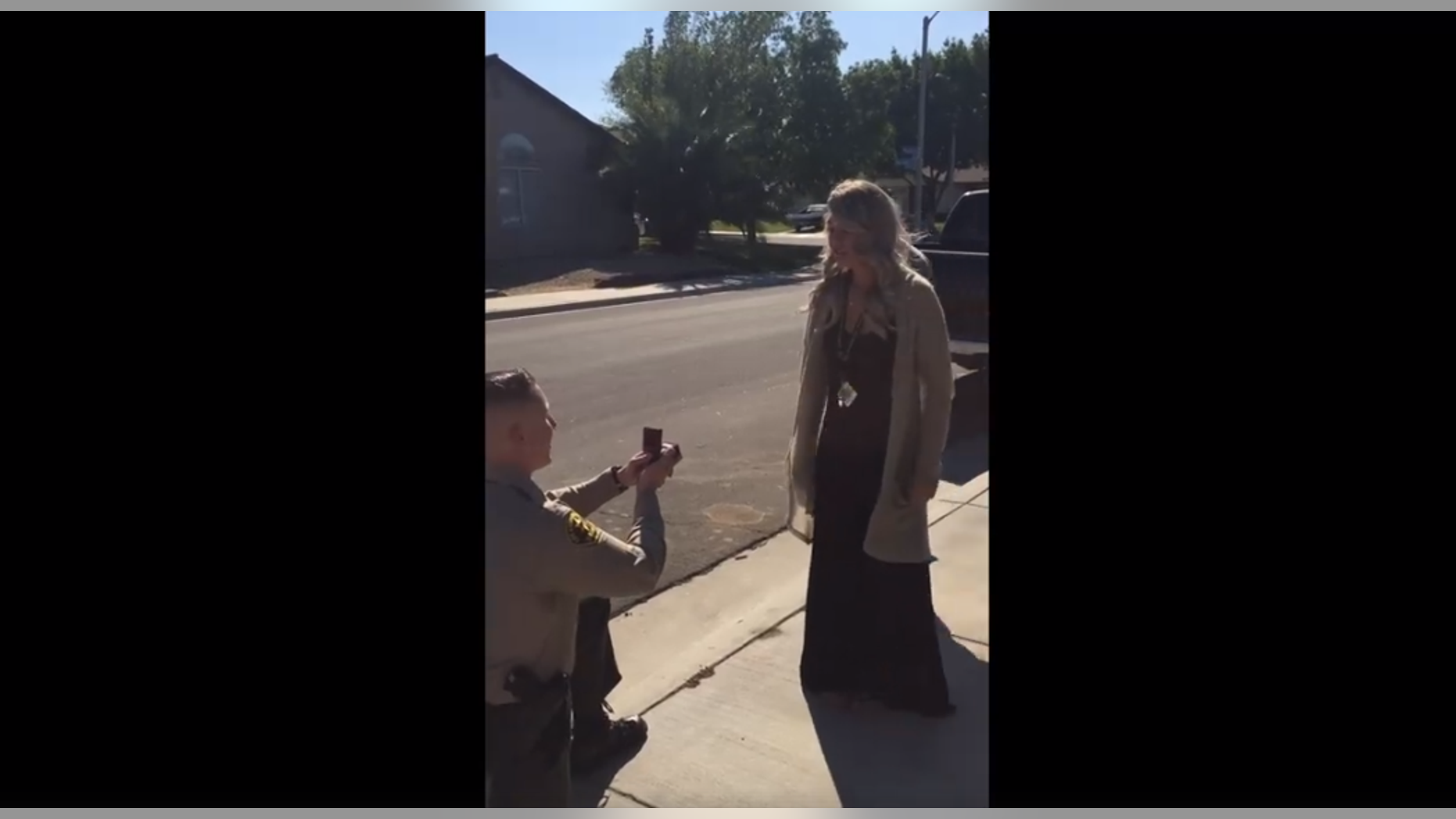 Deputy Kevin Bowes’ fellow deputies pulled over his girlfriend for the proposal. (Palmdale Sheriff's Station)