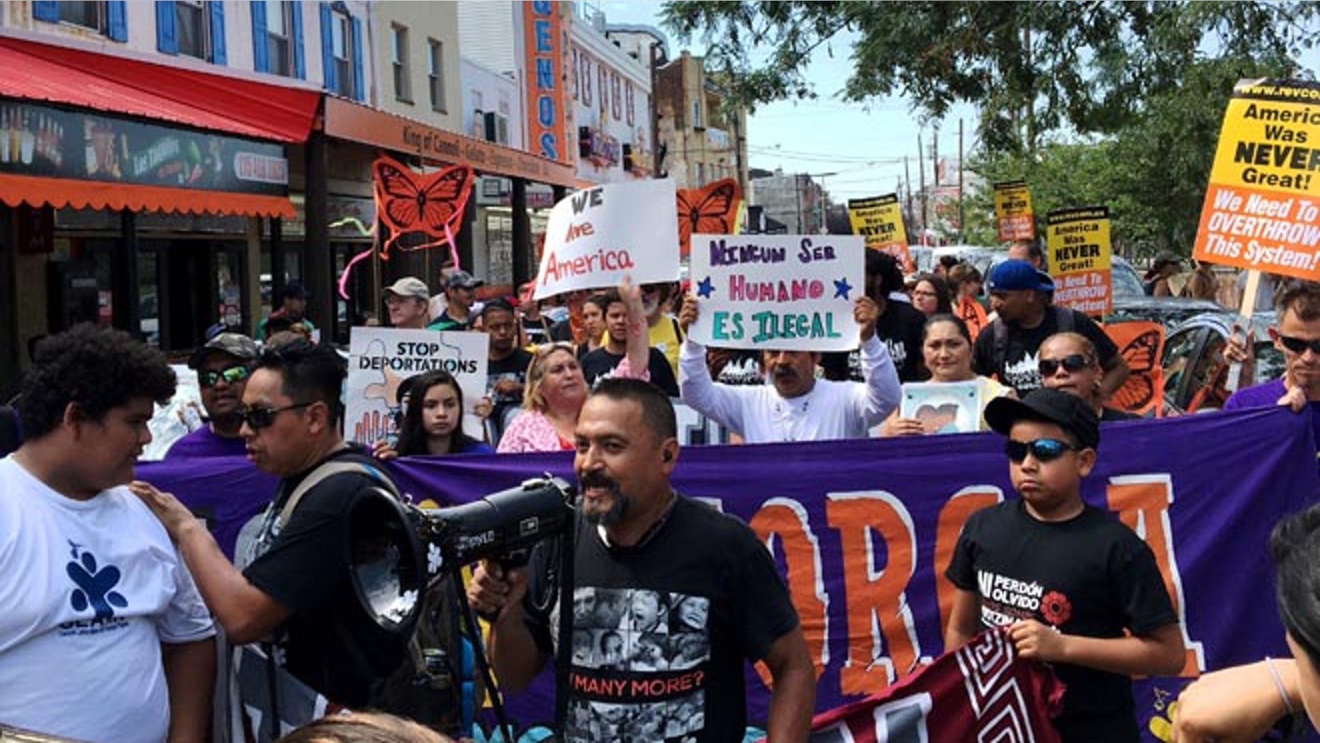 Monday's protest drew activists from as far away as Georgia and Arizona, but one of the most vocal groups at the protest was one who was fighting for the closure of a family detention outside of Philadelphia.
