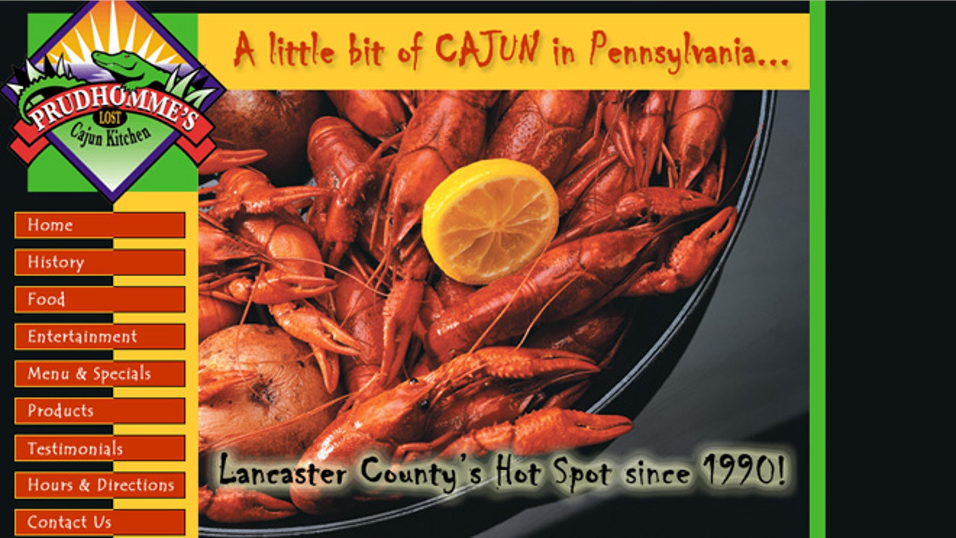 Screen grab of the website for Prudhomme's Lost Cajun Kitchen.