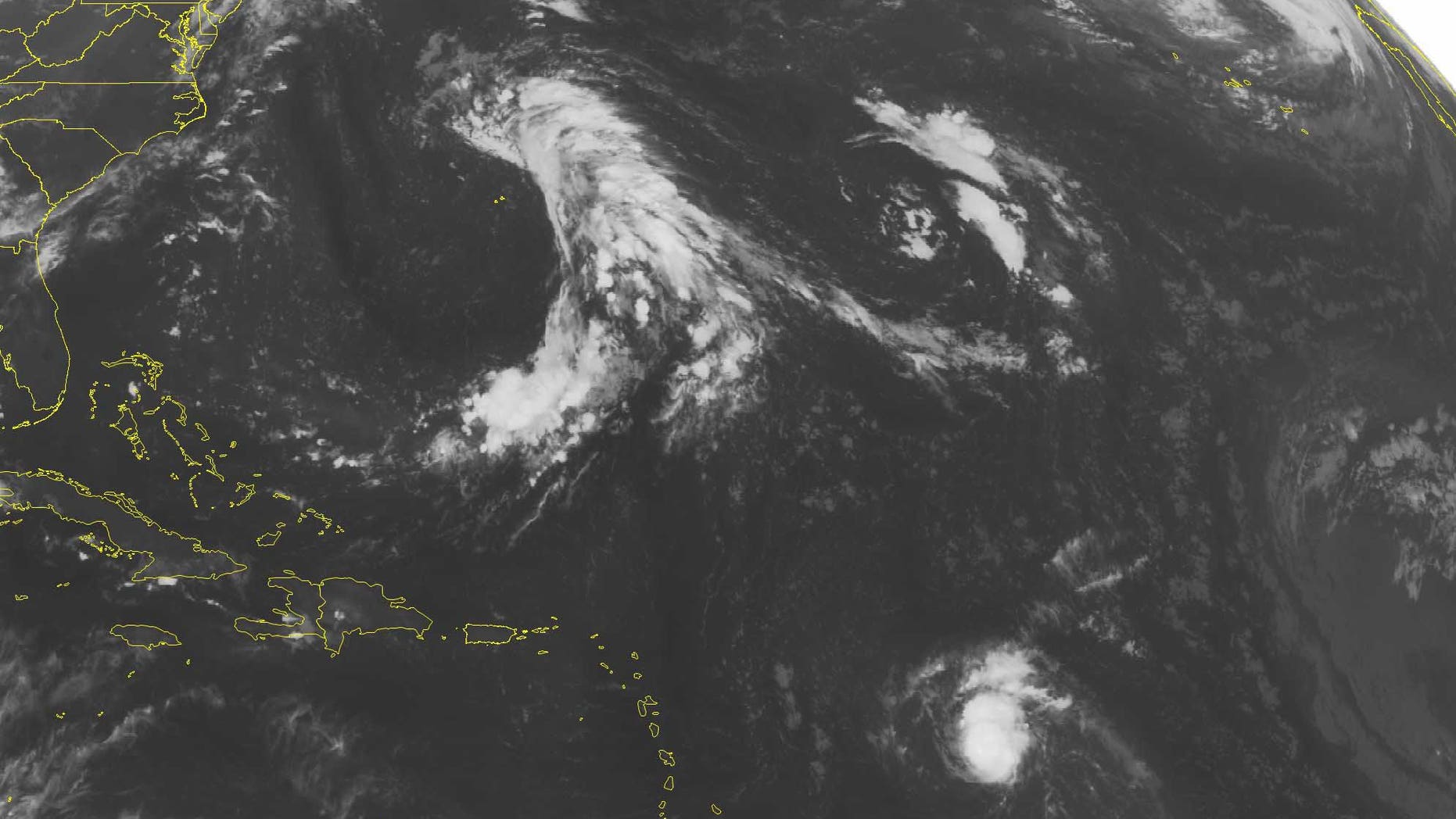This NOAA satellite image taken Saturday, Aug. 22, 2015 at 12:45, a.m. EDT shows a small but strong Hurricane Danny packing winds of 110 miles an hour moving slowly west toward the Windward Islands. Danny is expected to weaken as it approaches the islands early Monday morning. Otherwise, mainly quiet weather will be in control over much of the Caribbean with typical summertime convection popping due to daytime heating. (Weather Underground via AP)
