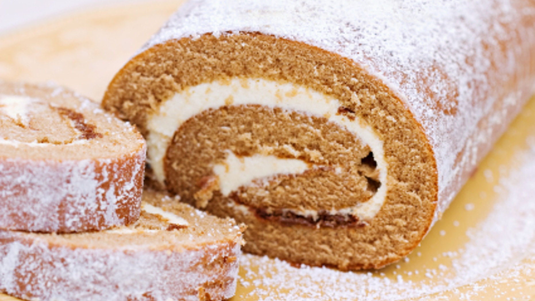 Delicious Pumpkin Roll sprinkled with powdered sugar.