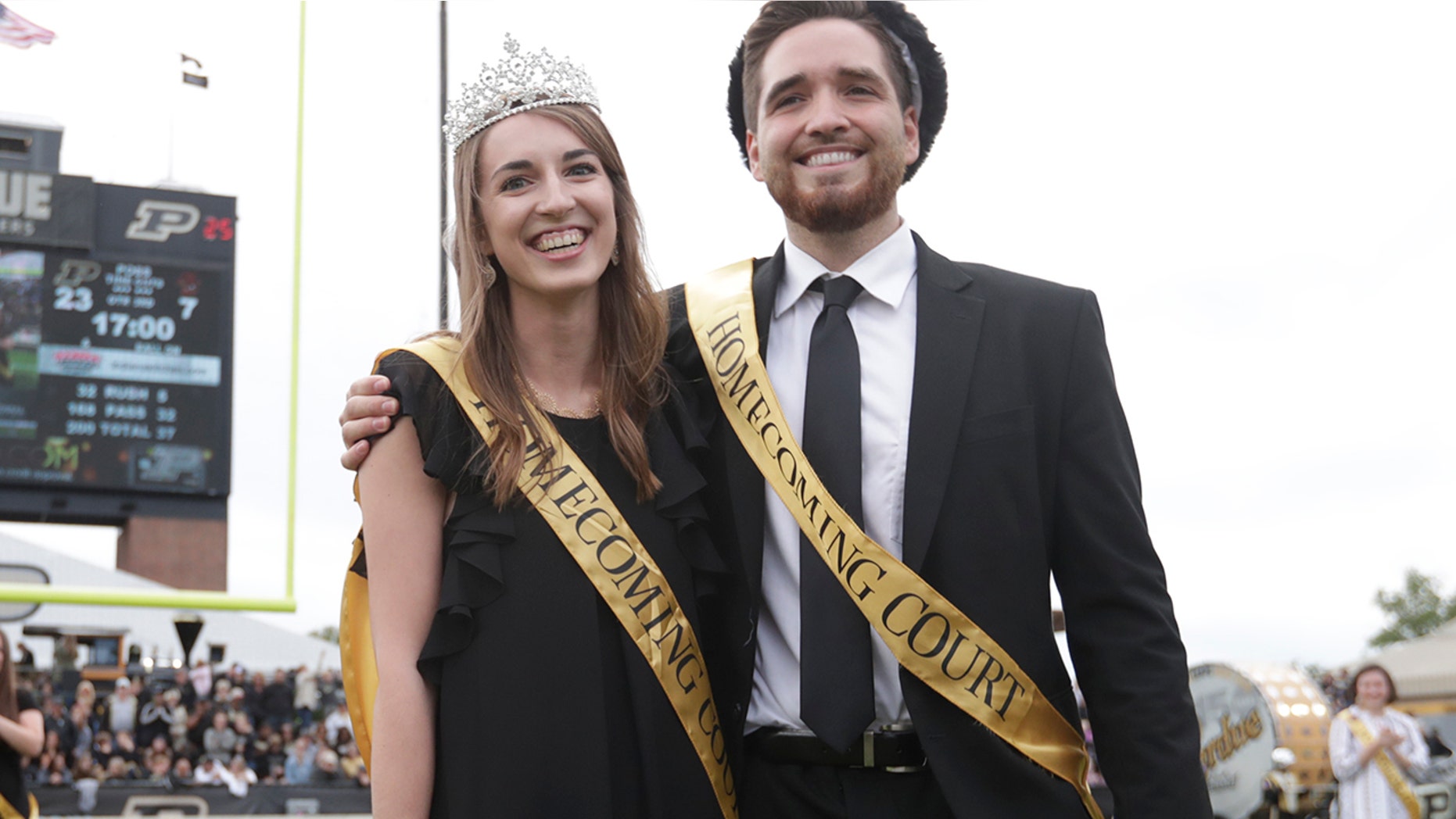 Lily Bishop and Grant Wood are honored as Purdue University's homecoming "royalty" after the West Lafayette, Ind., school scrapped the titles of king and queen, Sept., 22, 2018.