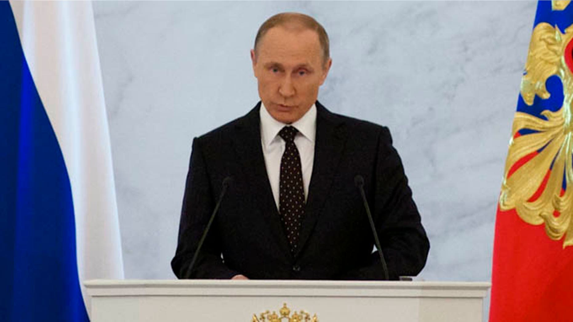 Dec. 3, 2015: Russian President Vladimir Putin gives his annual state of the nation address in the Kremlin in Moscow, Russia.