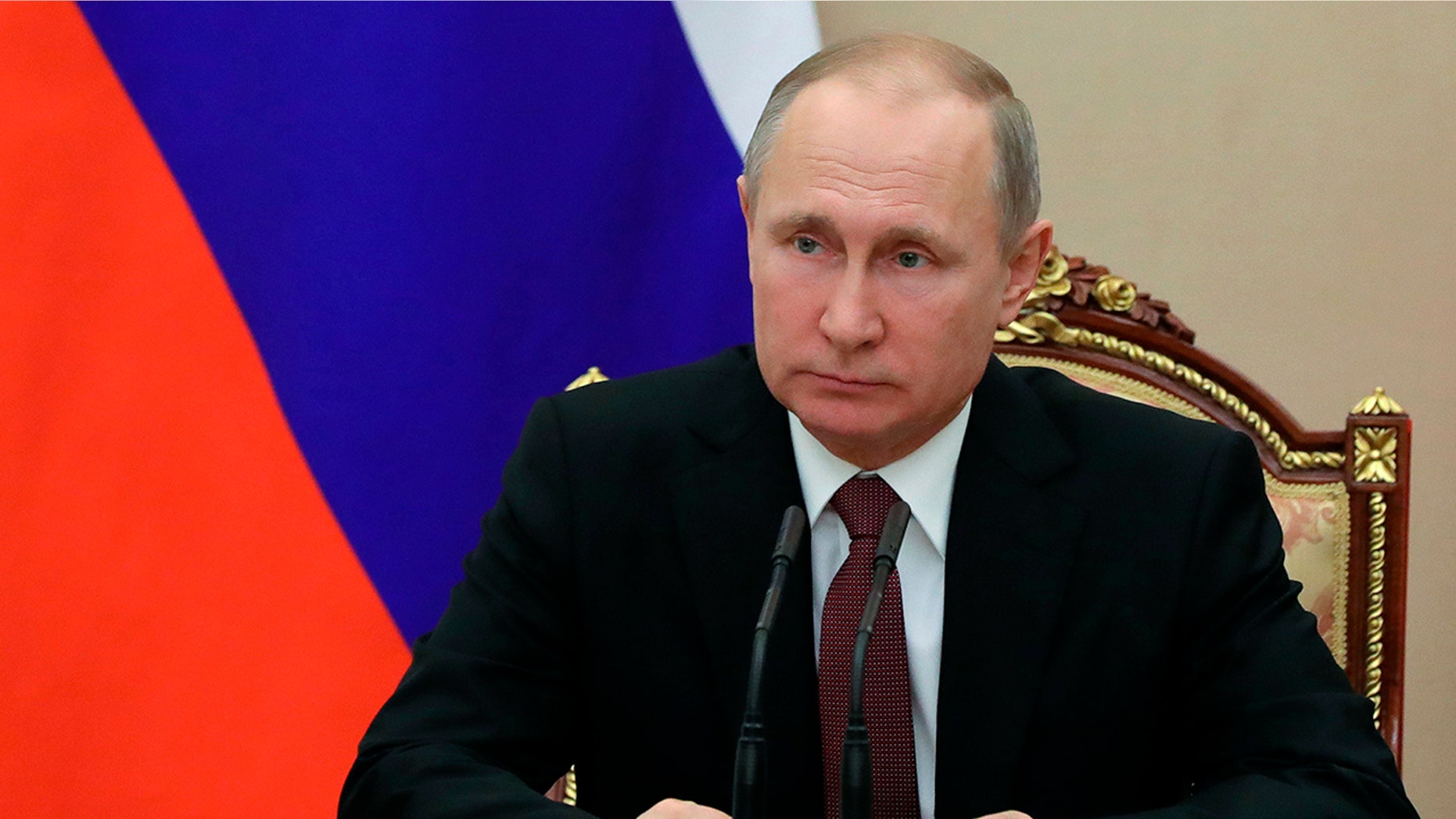 In this Jan. 26, 2018, photo, Russian President Vladimir Putin chairs a Security Council meeting in Moscow, Russia.