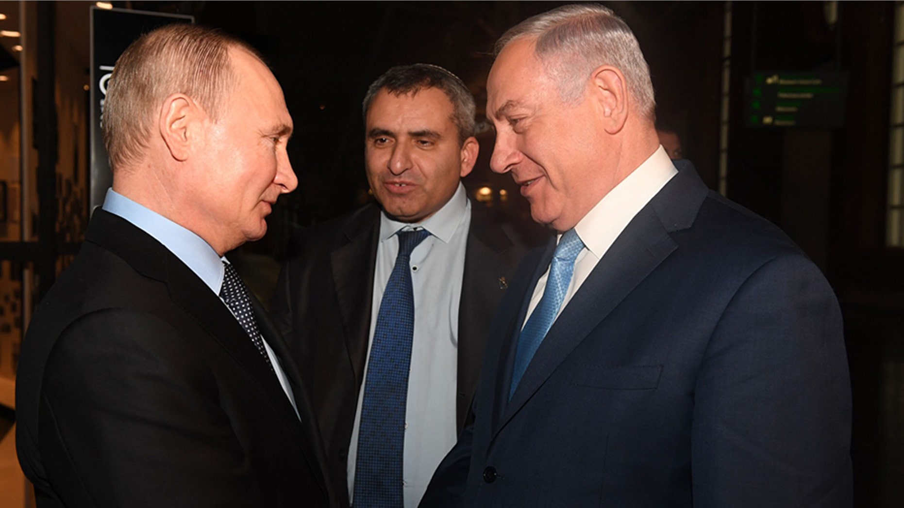 Russian President Vladimir Putin and Israeli Prime Minister Benjamin Netanyahu met Monday in Moscow to discuss remnants of the Holocaust and the future of Syria. (Israeli Prime Minister Office)