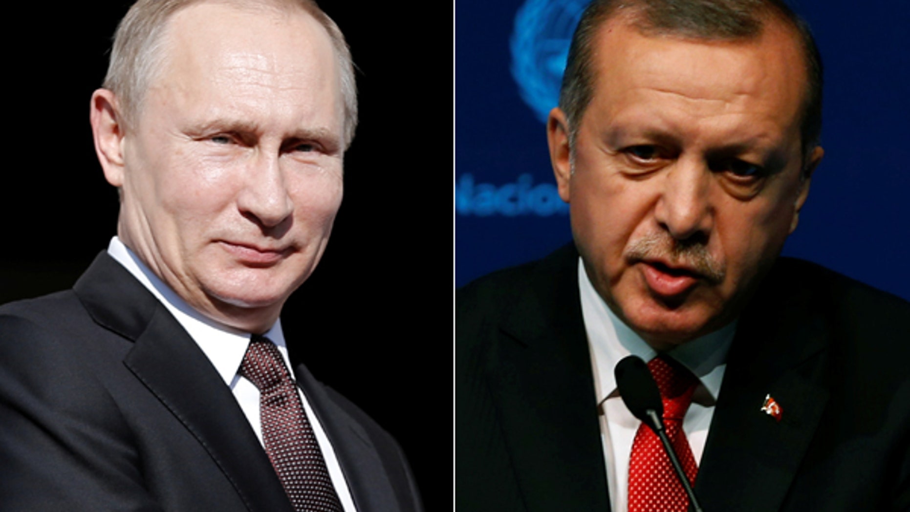 Russian President Vladimir Putin, left, and Turkish President Recep Tayyip Erdogan.