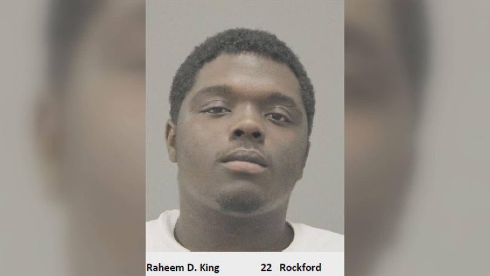 Raheem D. King, 22, of Rockford, Ill., was still at large Saturday night and should be considered armed and dangerous, police said.