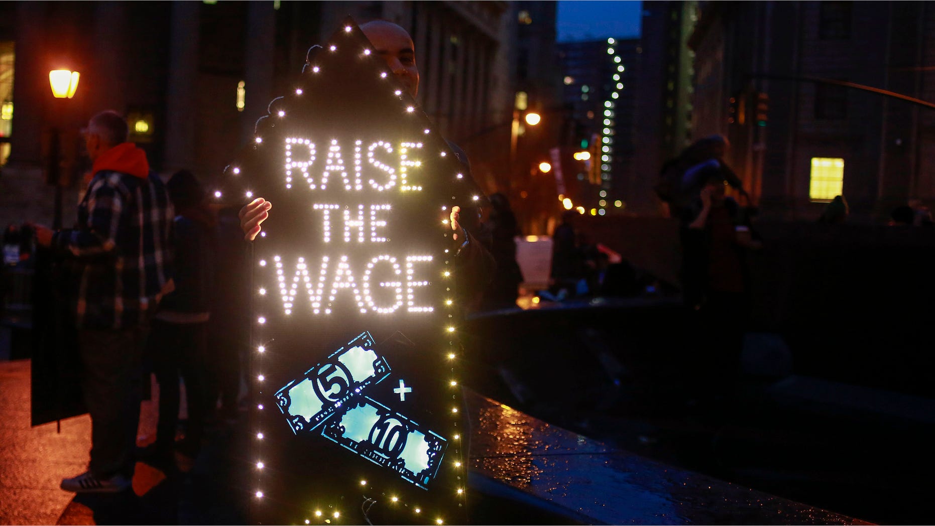 Dec. 5, 2013: Demonstrators gather during a nationwide strike and protest at fast food restaurants to raise the minimum hourly wage to $15 in New York.