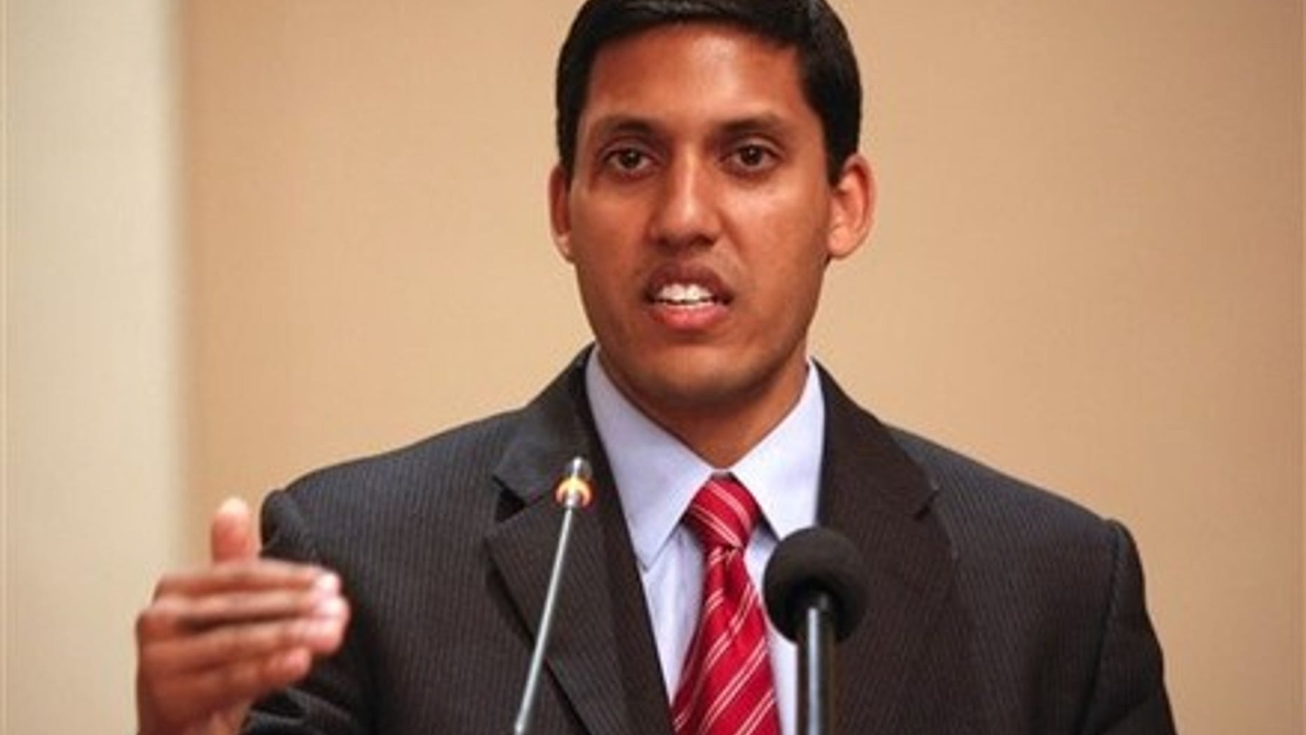 FILE: Rajiv Shah, administrator of United States Agency for the International Development (USAID), speaks to the media at a hotel in Islamabad, Pakistan, Wednesday, April 14, 2010.