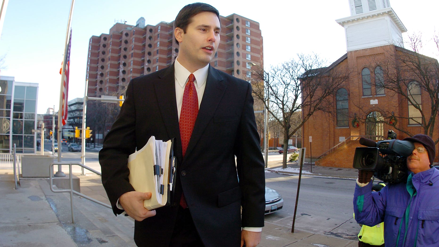 Former Shenandoah police Chief Matthew Nestor arrives at the Max Rosenn United States Courthouse in Wilkes-Barre, Pa., Monday, Jan. 10, 2011, for his trail on federal charges of conspiracy to obstruct justice. in the investigation into the fatal beating of an illegal immigrant from Mexico. (AP Photo/The Citizens' Voice, Mark Moran) MANDATORY CREDIT