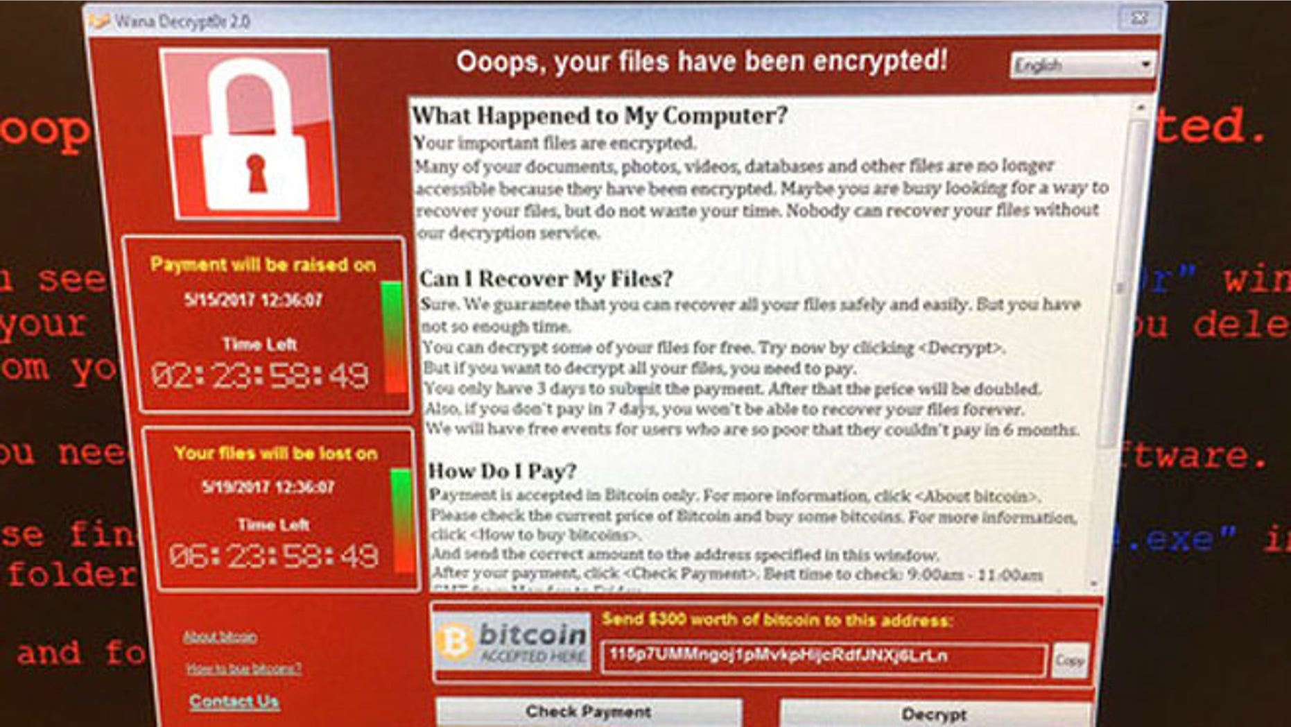 Image provided by the Twitter page of @fendifille shows a computer at Greater Preston CCG as Britain's National Health Service is investigating "an issue with IT" Friday