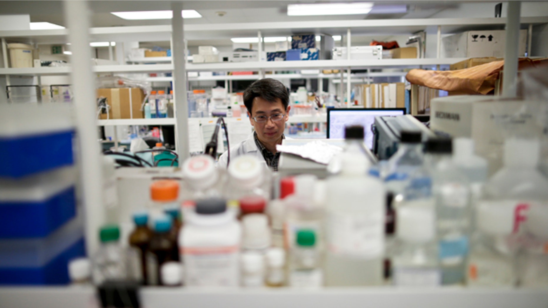 March 4, 2015: In this photo, research scientist Tony Huang works in a laboratory at Vertex Pharmaceuticals Inc. in San Diego.