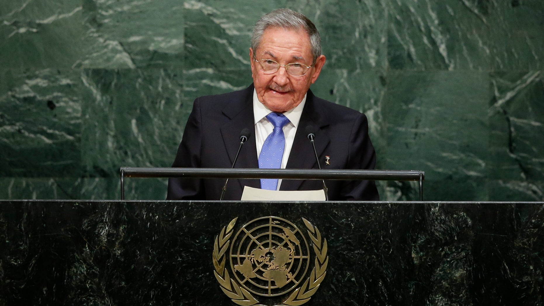 Cuba's President Raul Castro speaks during the General Assembly at Monday, Sept. 28, 2015.