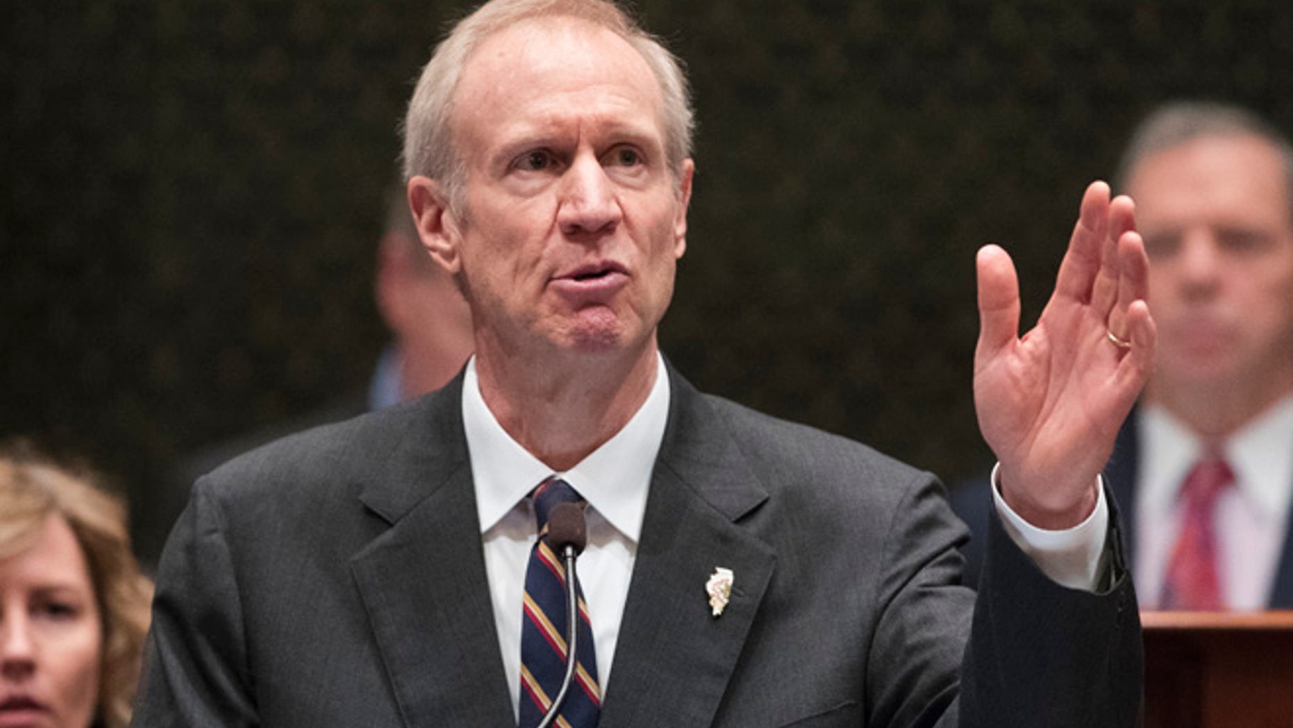 Illinois Gov. Bruce Rauner speaks in the state House chamber in Springfield this past January.