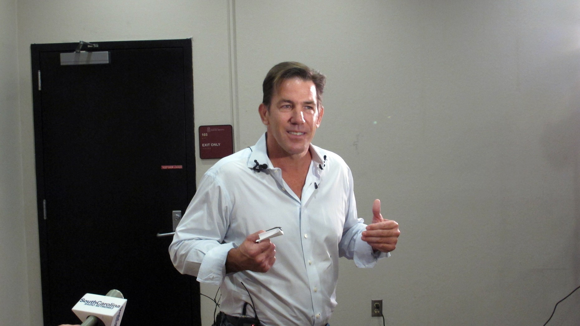 July 14, 2014: Former South Carolina Treasurer Thomas Ravenel talks to reporters after applying to run as an independent candidate for the U.S. Senate seat held by Lindsey Graham at the state Election Commission headquarters.