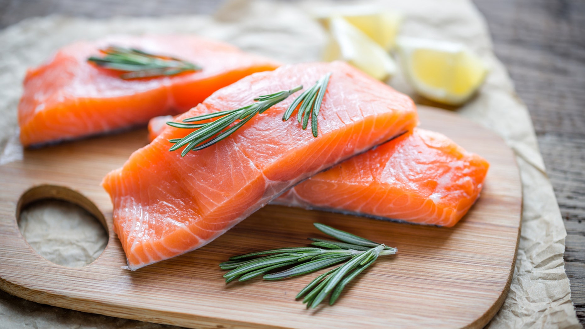 Raw salmon on the wooden board