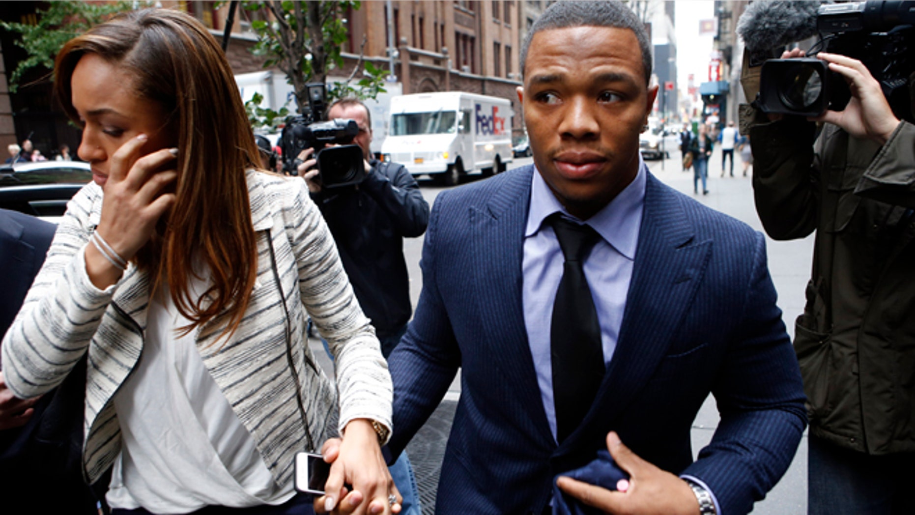 Nov. 5, 2014: Ray Rice arrives with his wife Janay for an appeal hearing of his indefinite suspension from the NFL in New York.