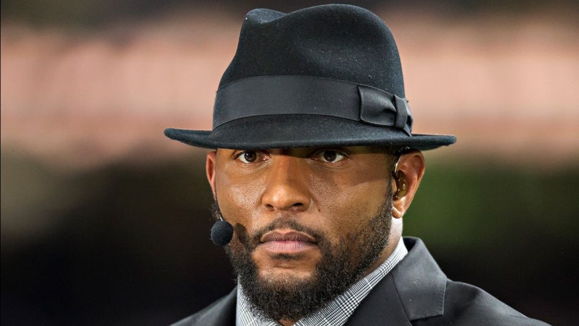 NEW ORLEANS, LA - NOVEMBER 24: Ray Lewis of ESPN Monday Night Football before a game between the Baltimore Ravens and the New Orleans Saints at Mercedes-Benz Superdome on November 24, 2014 in New Orleans, Louisiana. The Ravens defeated the Saints 34-27. (Photo by Wesley Hitt/Getty Images)