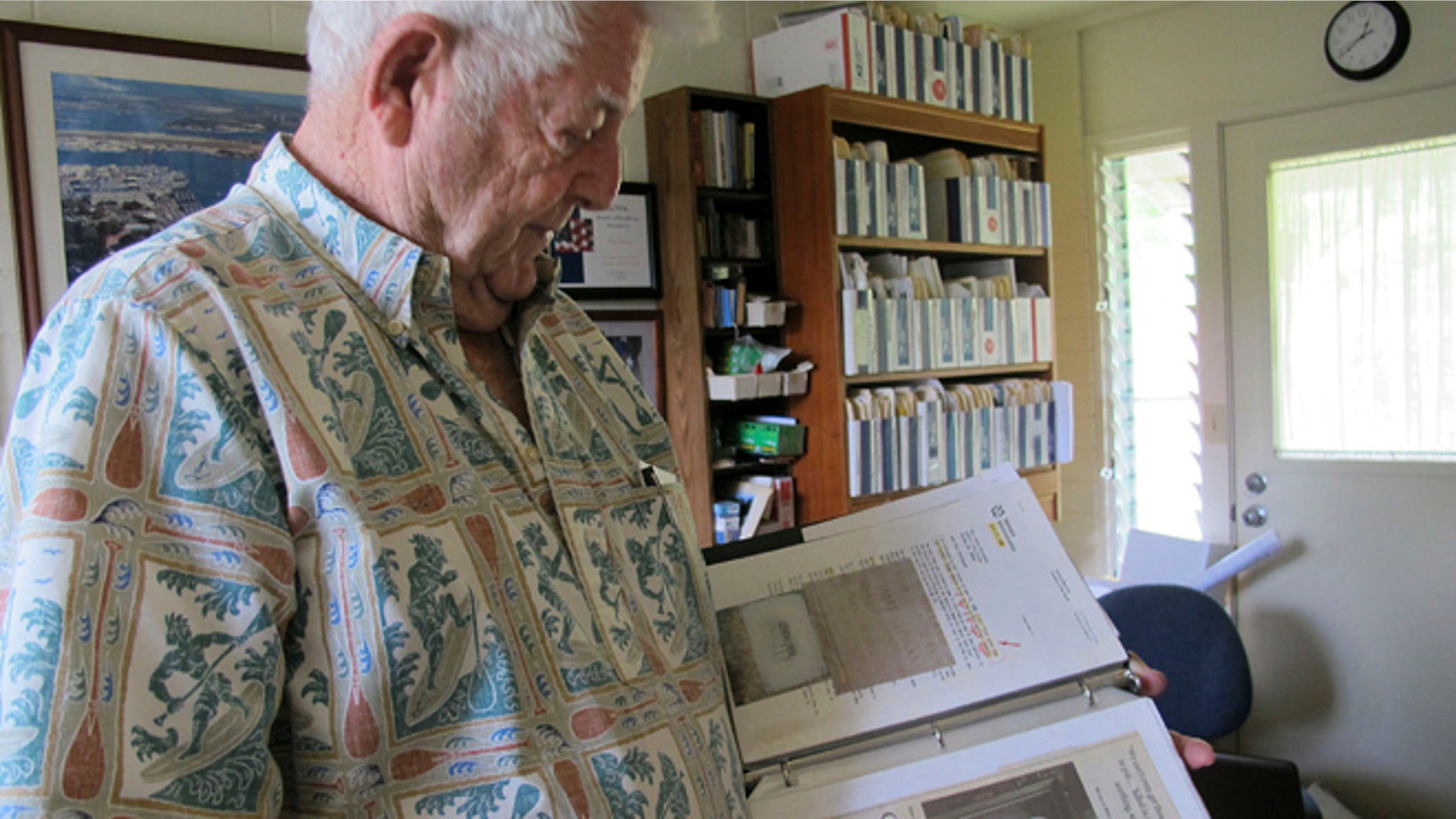 Nov. 21, 2012: Ray Emory discusses his work pushing to change grave markers for unknown Pearl Harbor dead and identifying the remains of unknowns at his home in Honolulu.