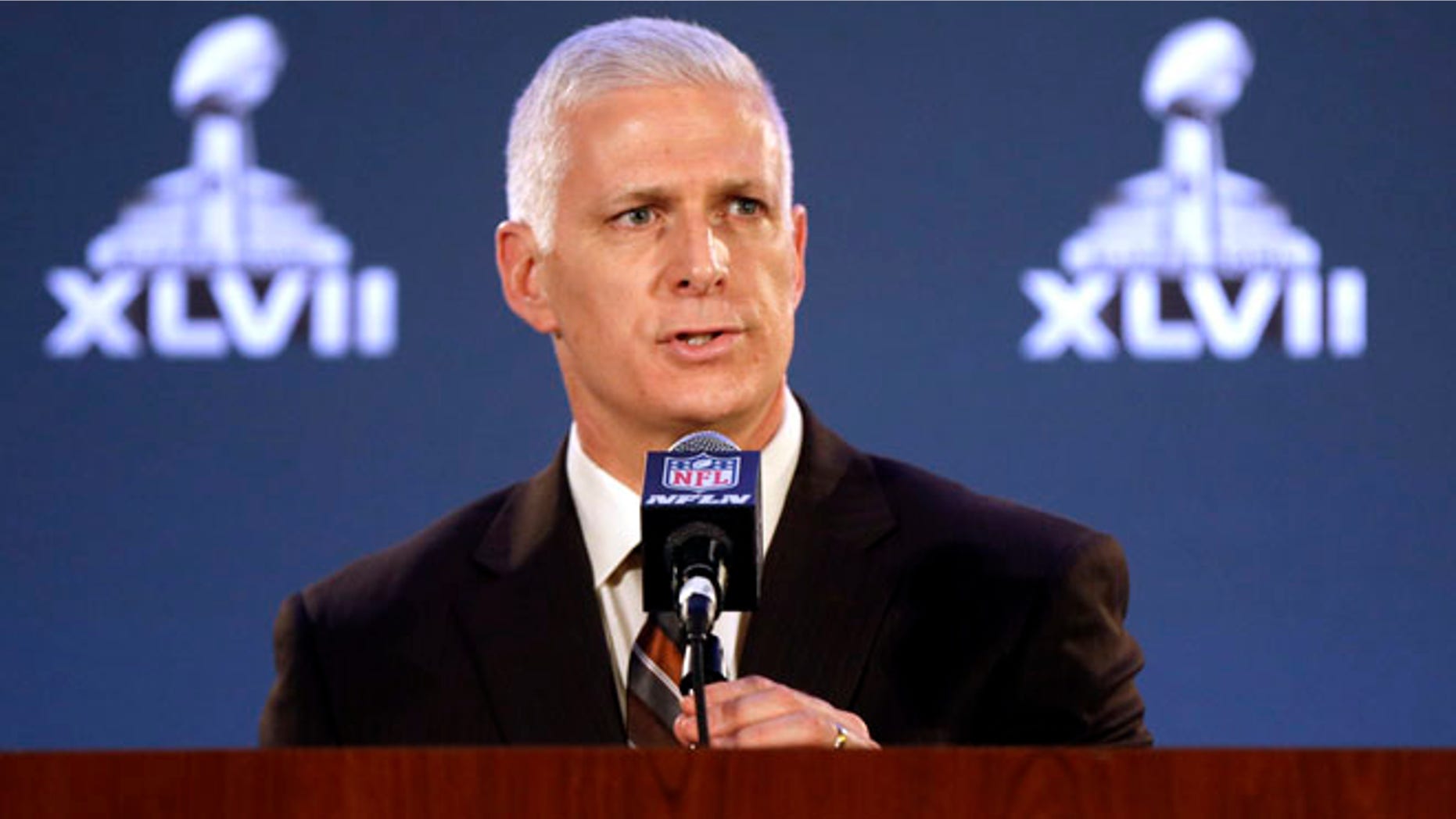 Jan. 30, 2013: Jeffery Miller, NFL vice president of security, addresses the media at a news conference for Super Bowl XLVII in New Orleans. (AP)