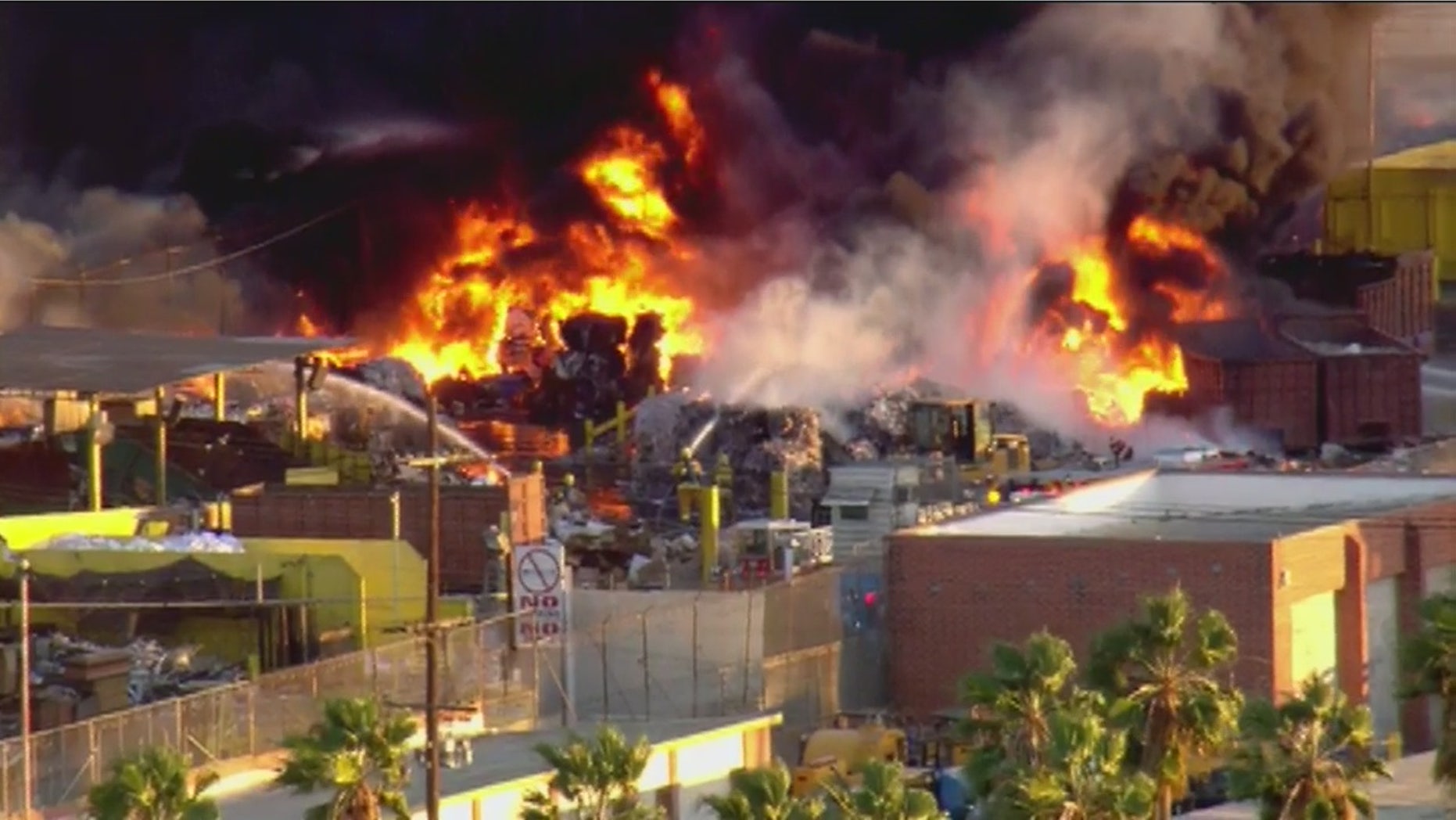 A fire at a recycling plant in South Los Angeles. (Fox 11)