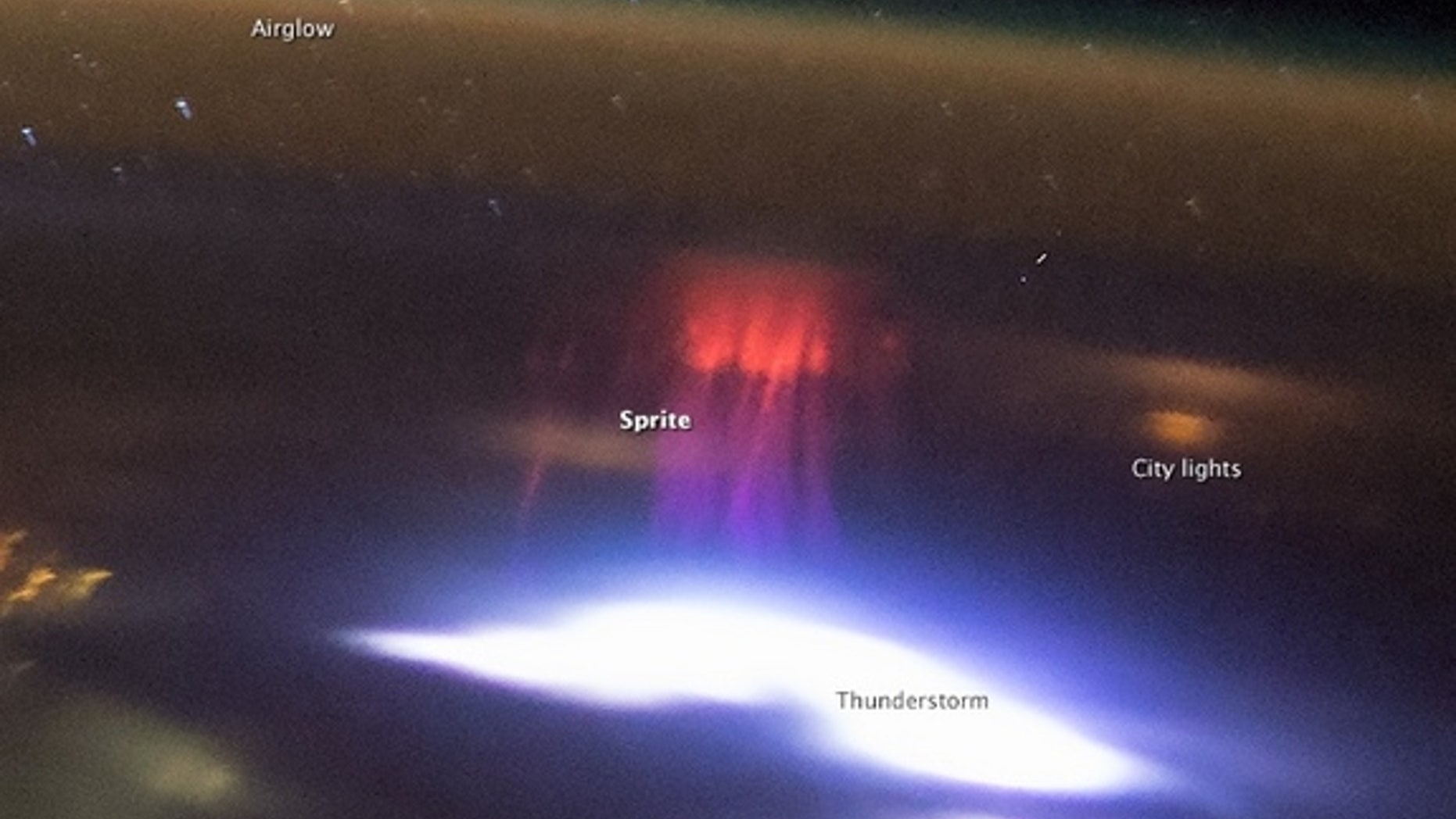 A red sprite photographed by space station astronauts on Aug. 10, 2015, above Acapulco, Mexico.