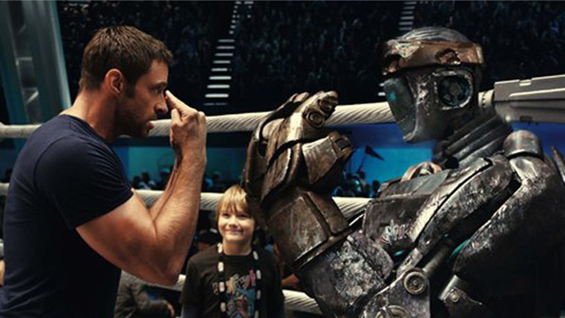 This file image provided by Disney/DreamWorks II shows Hugh Jackman, left, and Dakota Goyo in a scene from "Real Steel."