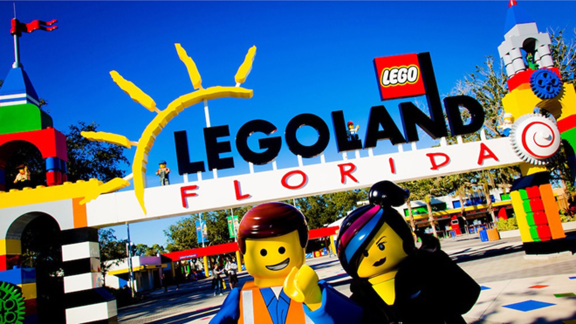 Characters from "The LEGO Movie" near the entrance of Legoland Florida.