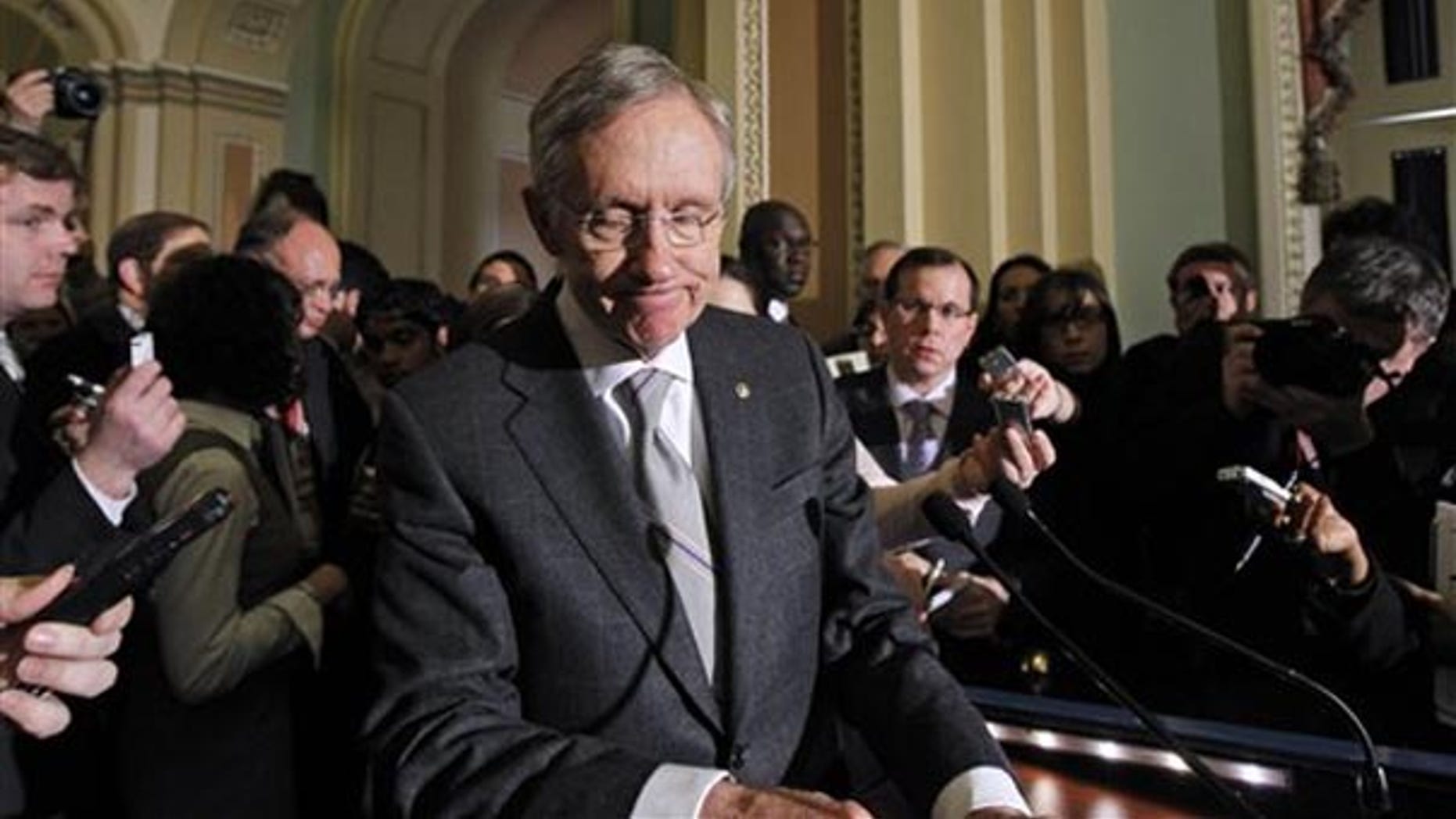 Tuesday: Senate Majority Leader Sen. Harry Reid Nev. turns away after talking to reporters on Capitol Hill.