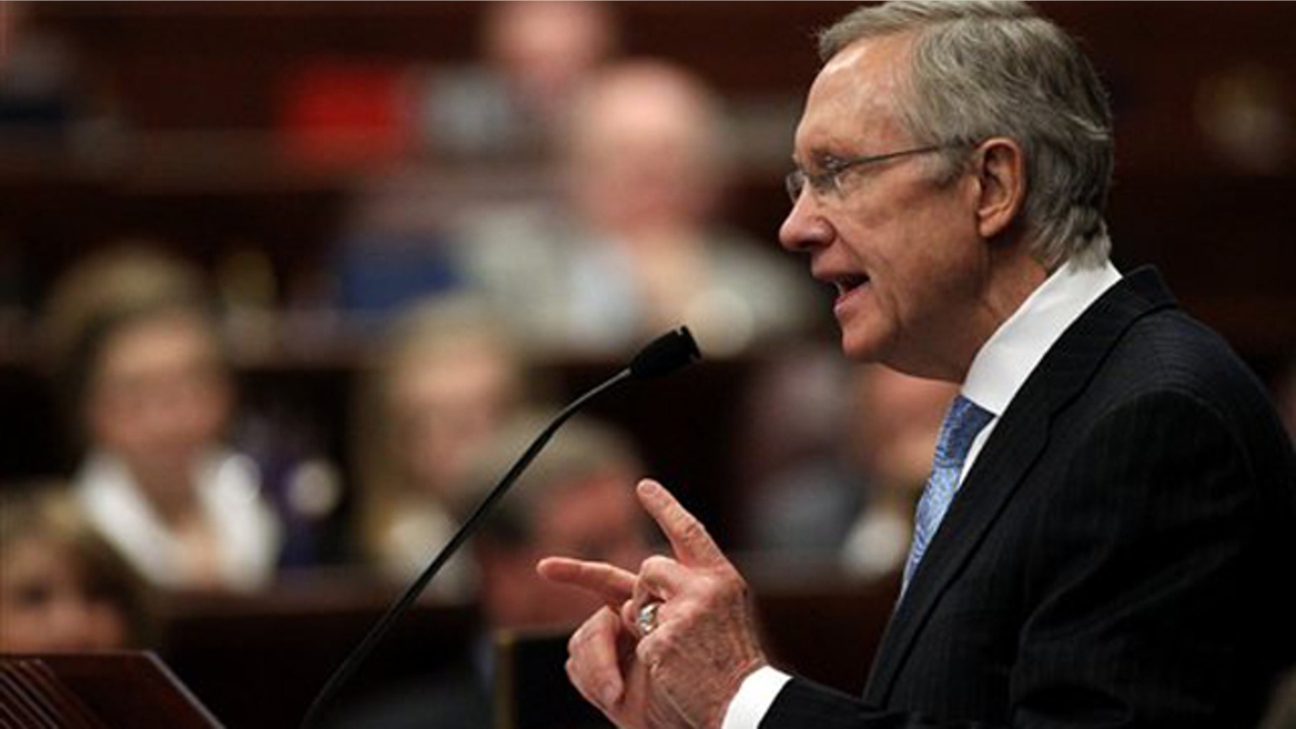 Senate Majority Leader Harry Reid speaks to a joint session of the Nevada Legislature on Feb. 22 in Carson City, Nev.