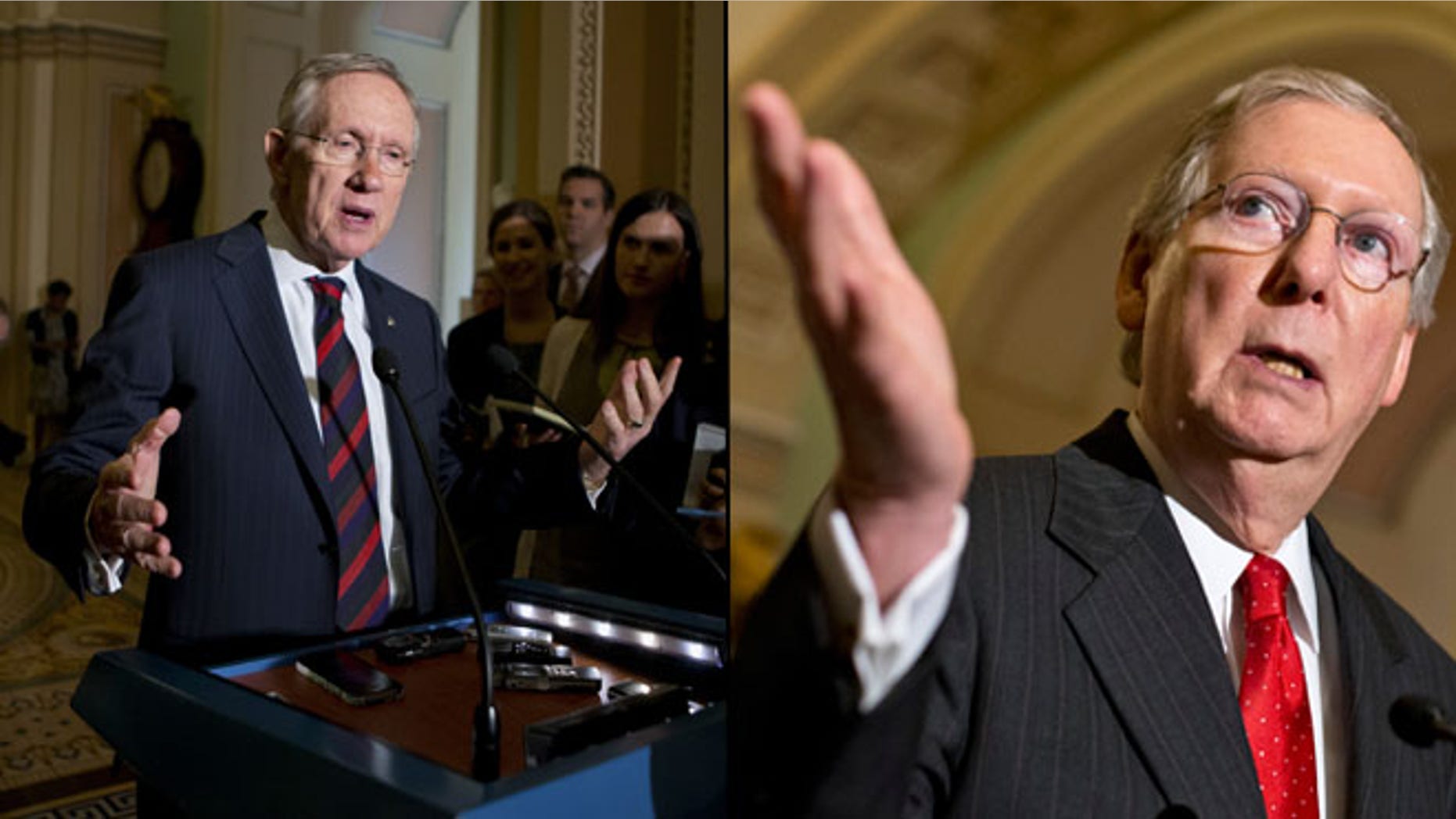 Shown here are Senate Democratic Leader Harry Reid, left, and Senate Republican Leader Mitch McConnell.