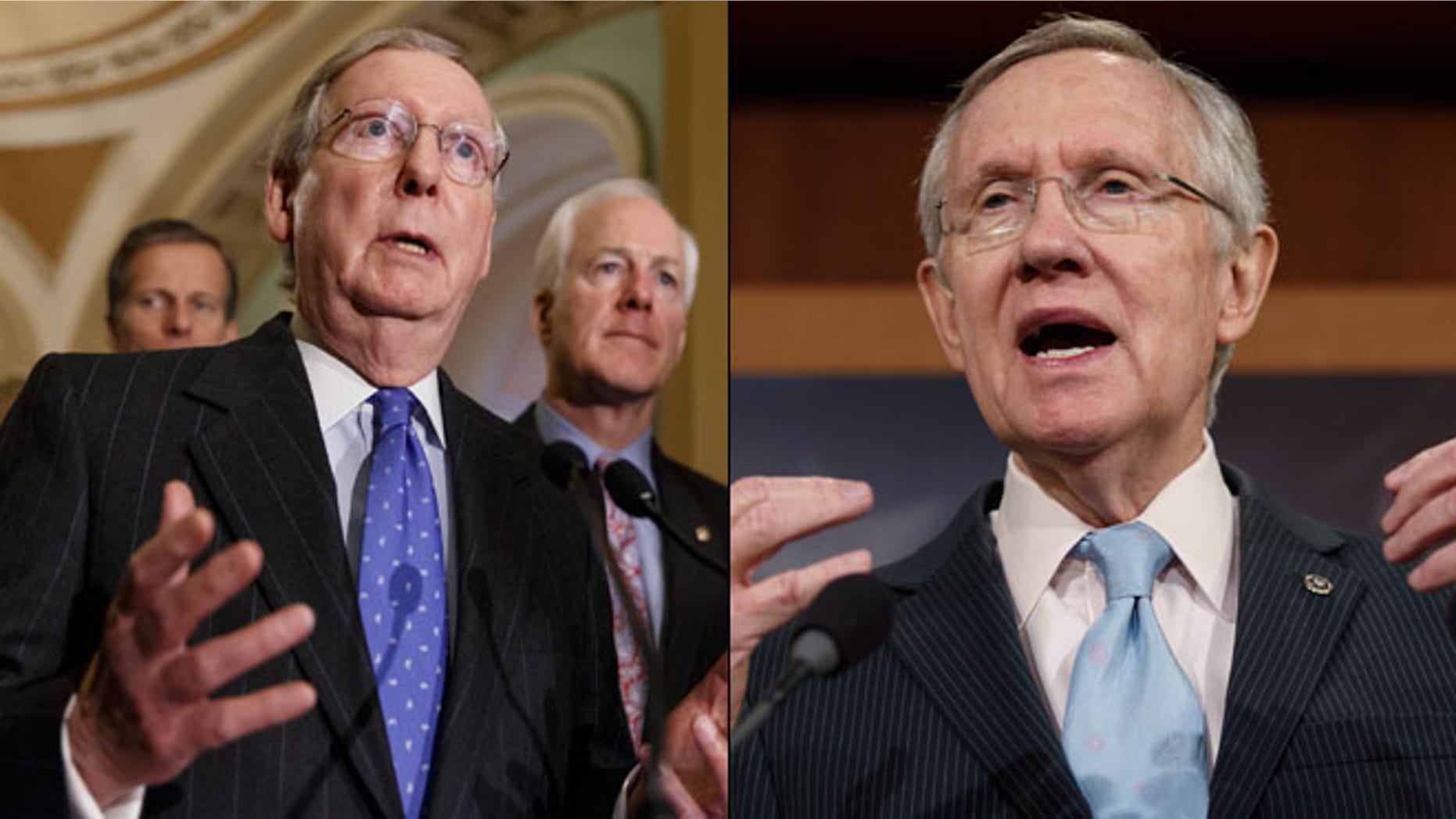 Shown here are Senate Republican Leader Mitch McConnell, left, and Democratic Leader Harry Reid.