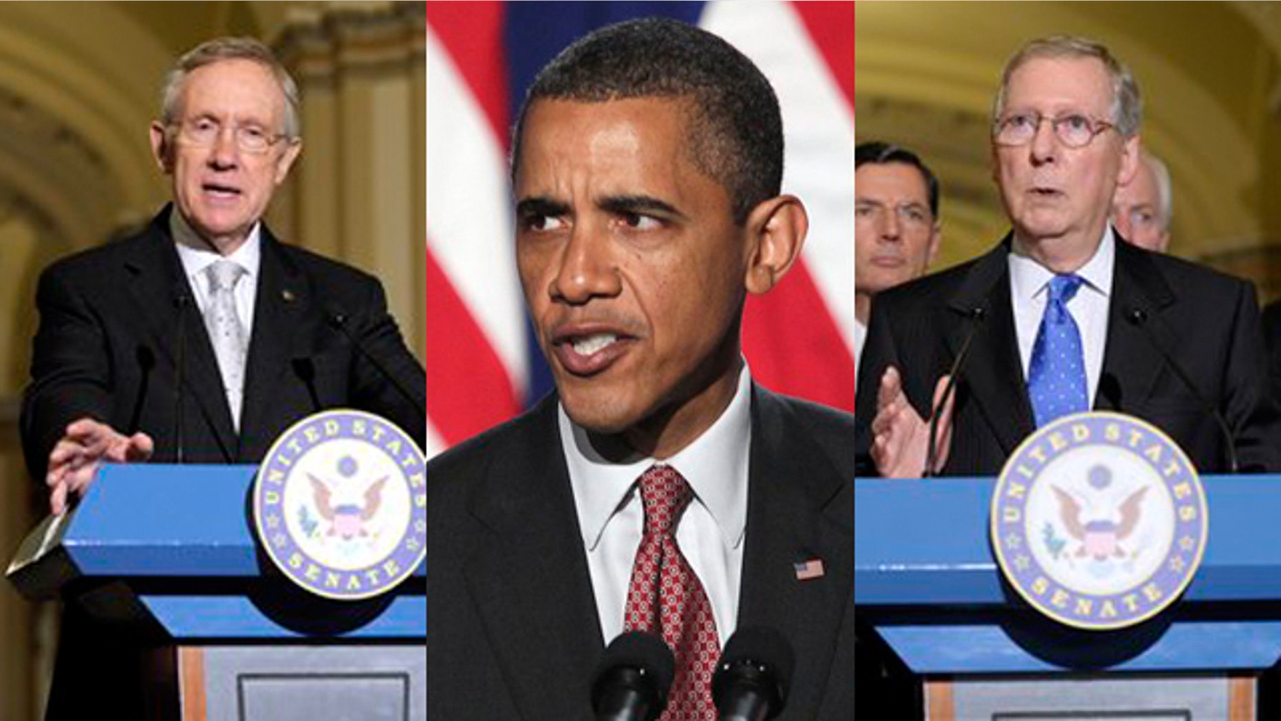 Shown here are Senate Democratic Leader Harry Reid, left, President Obama and Senate Republican Leader Mitch McConnell.