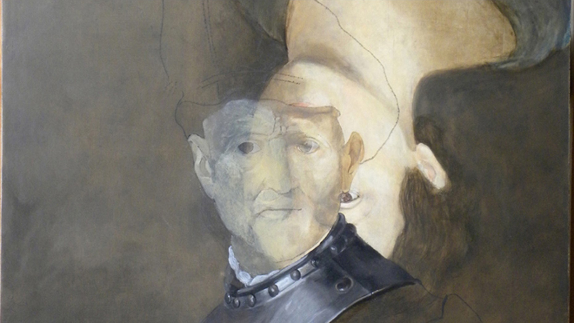 Half-finished mock-up of Rembrandt's "Old Man in Military Costume," with a portrait painted underneath the final work.
