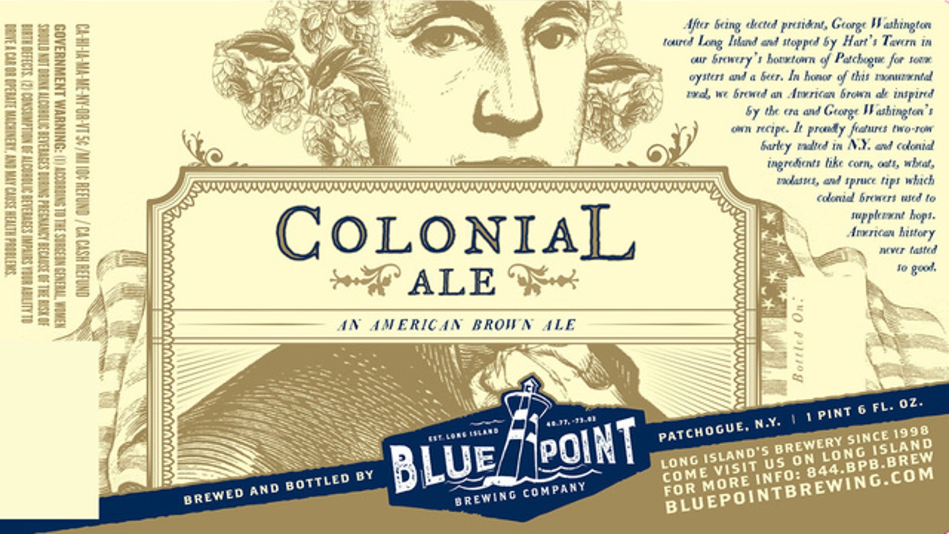 The label for a new beer called "Colonial Ale," inspired by a recipe penned by George Washington.