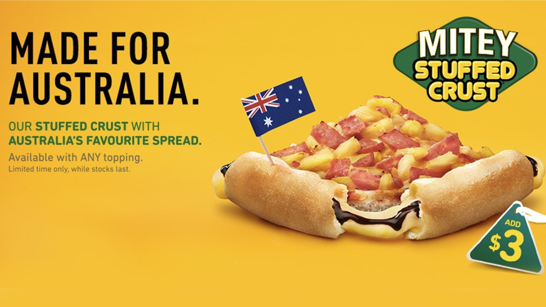 The new Vegemite stuffed crust is available for a limited time only.