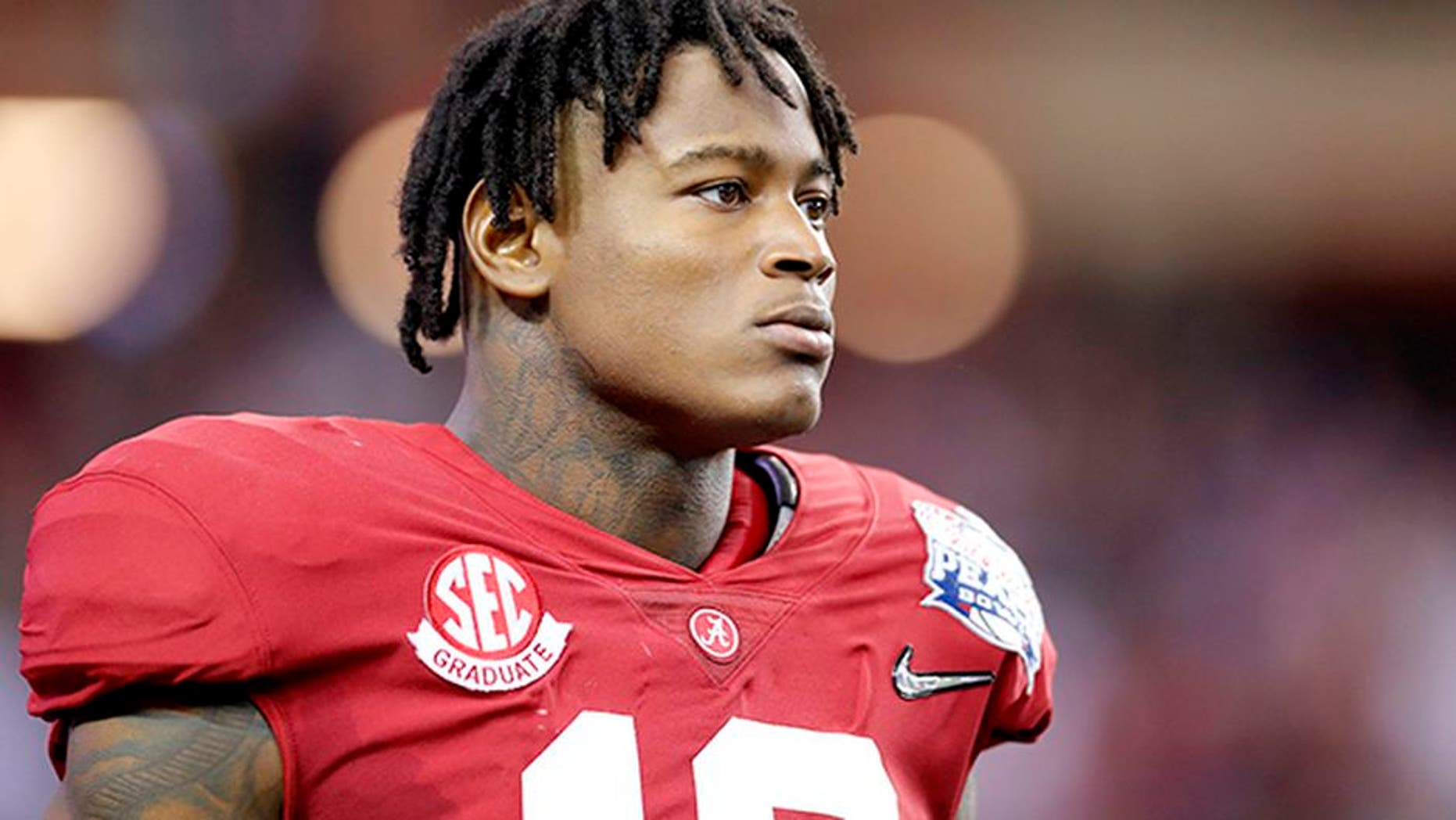 ATLANTA, GA - DECEMBER 31: Alabama Crimson Tide linebacker Reuben Foster (10) walks onto the field prior to the Chick-Fil-A Peach Bowl football game between the Alabama Crimson Tide and Washington Huskies on December 31, 2016, at Georgia Dome in Atlanta, GA. Alabama won the game 24-7. (Photo by Todd Kirkland/Icon Sportswire via Getty Images)