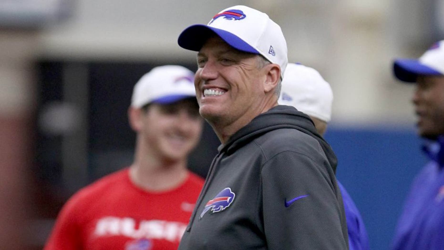 Jun 16, 2015; Buffalo, NY, USA; Buffalo Bills head coach Rex Ryan watches his team during minicamp at Ralph Wilson Fieldhouse. Mandatory Credit: Timothy T. Ludwig-USA TODAY Sports