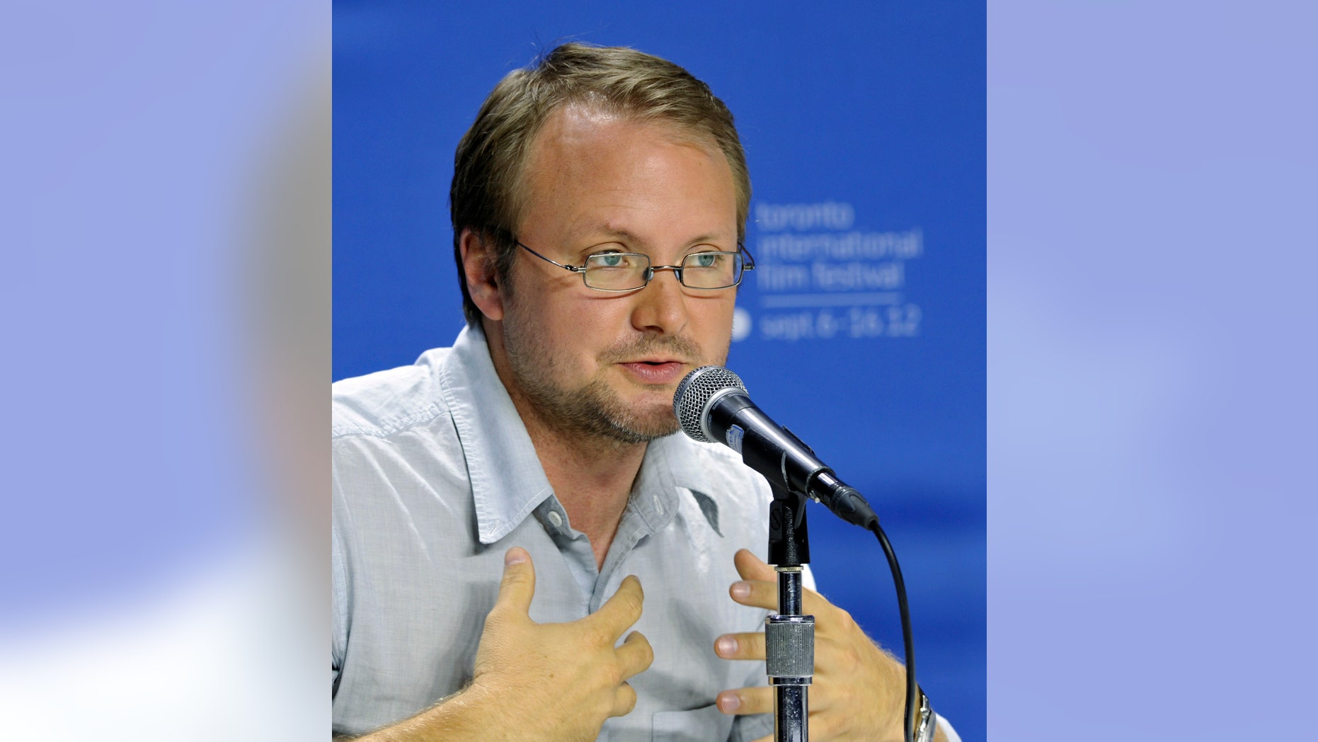 September 6, 2012. Director Rian Johnson speaks during the news conference for the film "Looper" at the 37th Toronto International Film Festival.