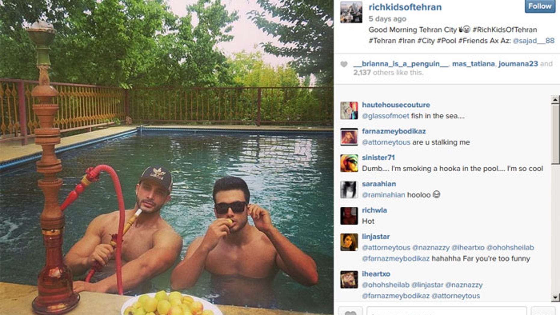 The social media campaign wouldn't raise eyebrows in a western country, but "Rich kids of Iran" is causing a stir in the Islamic Republic. (Instagram)