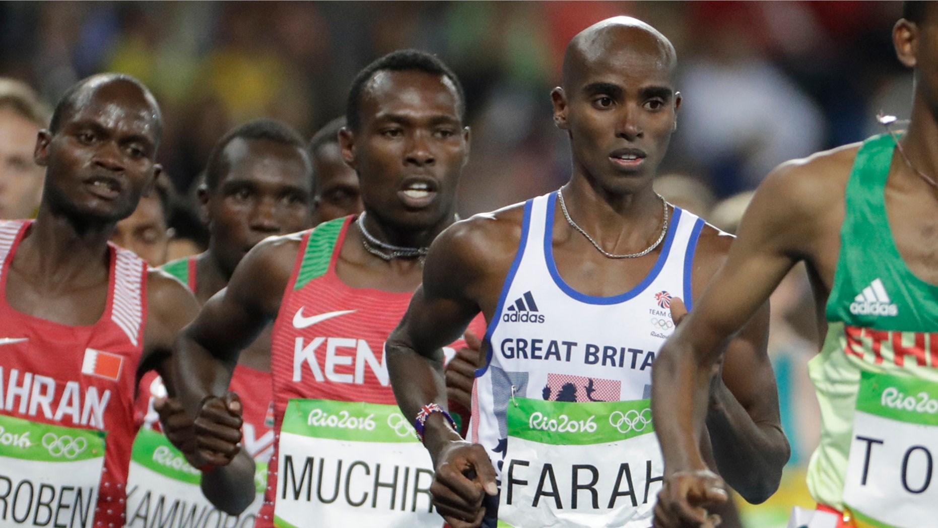 Aug. 13, 2016: Britain's Mo Farah competes in the men's 10,000-meter final during the athletics competitions of the 2016 Summer Olympics at the Olympic stadium in Rio de Janeiro, Brazil.