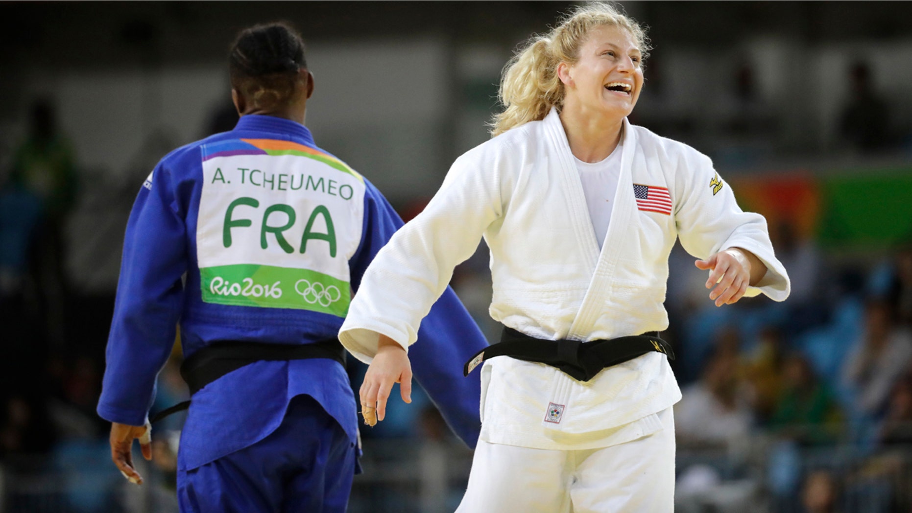 Aug. 11, 2016: United States' Kayla Harrison celebrates her gold medal after defeating France's Audrey Tcheumeo in the women's 78-kg judo gold medal match at the 2016 Summer Olympics in Rio de Janeiro, Brazil.