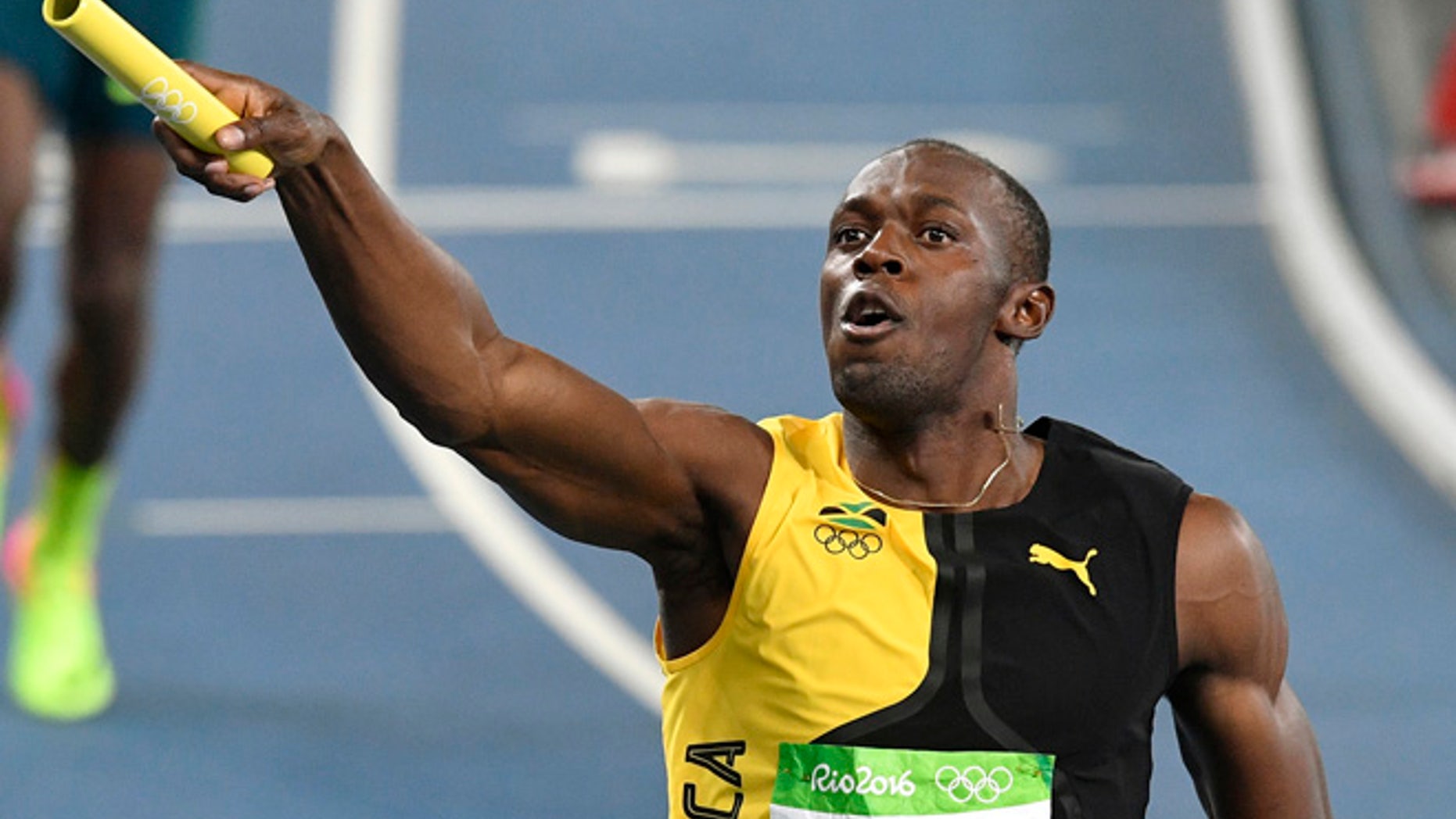Jamaica's Usain Bolt celebrates winning the gold medal in the men's 4x100-meter relay final during the athletics competitions of the 2016 Summer Olympics at the Olympic stadium in Rio de Janeiro, Brazil, Friday, Aug. 19, 2016. (AP Photo/Martin Meissner)